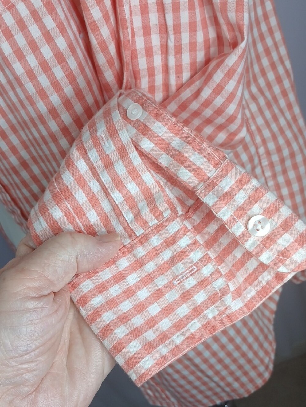 Johnnie O mens large pink or coral gingham long sleeve cotton shirt - Picture 5 of 9